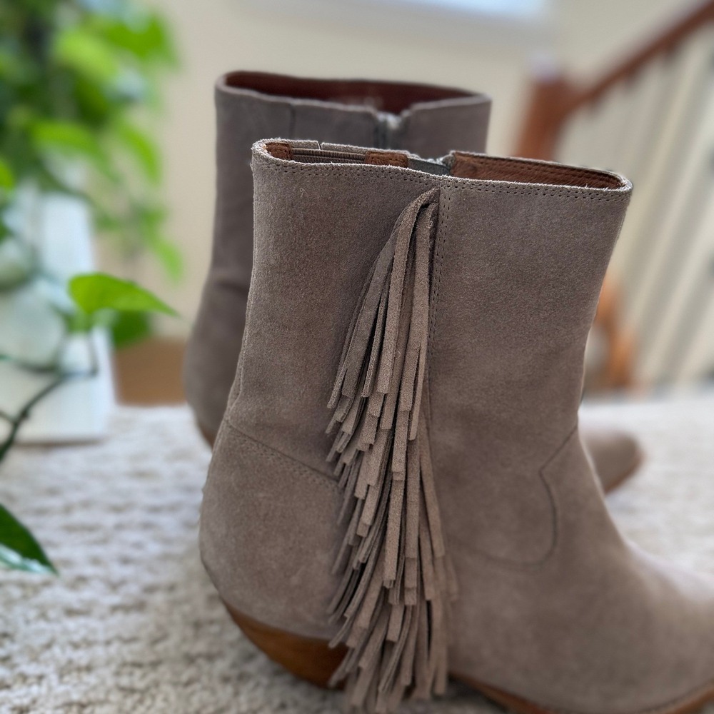 JEFFREY CAMPBELL Hastings Suede Fringe Western Ankle Boots WOMEN 8.5 Taupe BOHO - Picture 4 of 12